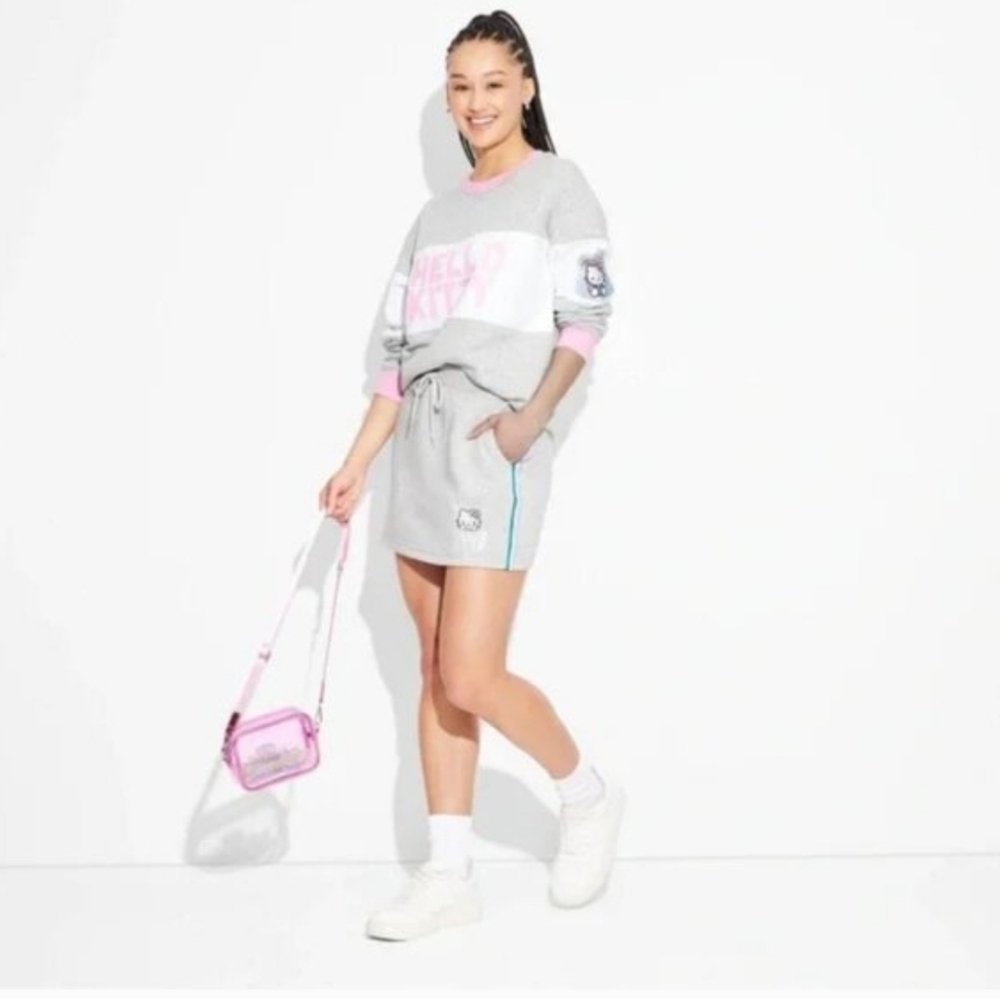 Women's Hello Kitty Colorblock Mini Graphic Skirt - Heather Gray M - Picture 4 of 14